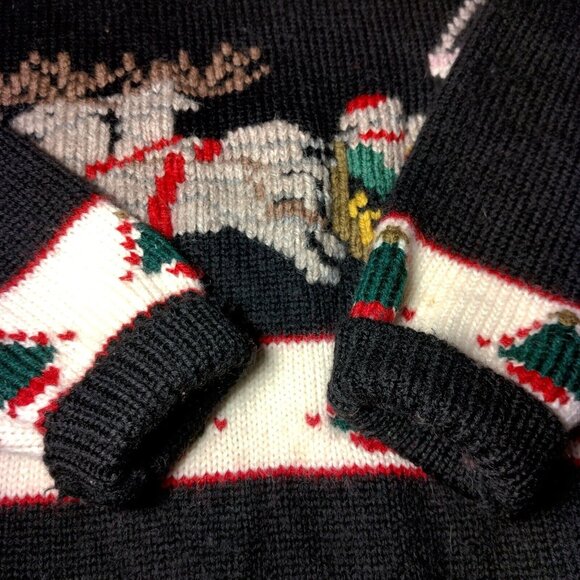 South Wool Christmas Sweater M Hand Loomed New Wool Santa Sleigh Reindeer - Picture 12 of 13